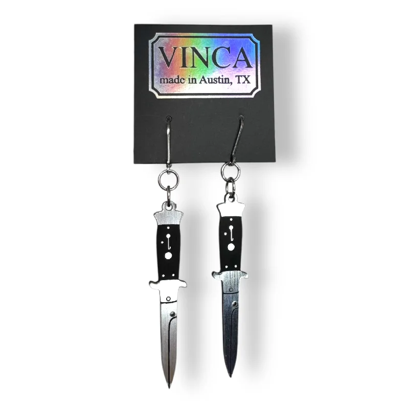 Geometric Drop Gemstone Earrings-A Knife Less Ordinary Dangle Earrings - Silver/Black