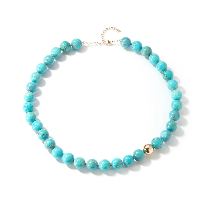 Stainless Steel Necklaces-14kt Turquoise with Gold Dot Necklace