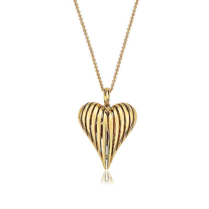 Love Heart Necklaces-Angel Heart Large Gold Pendant