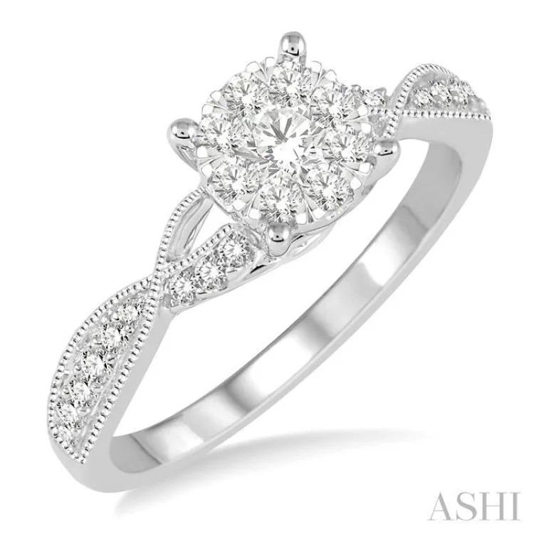 Classic Wedding Rings with Birthstones-1/2 ctw Round Cut Diamond Lovebright Engagement Ring in 14K White Gold