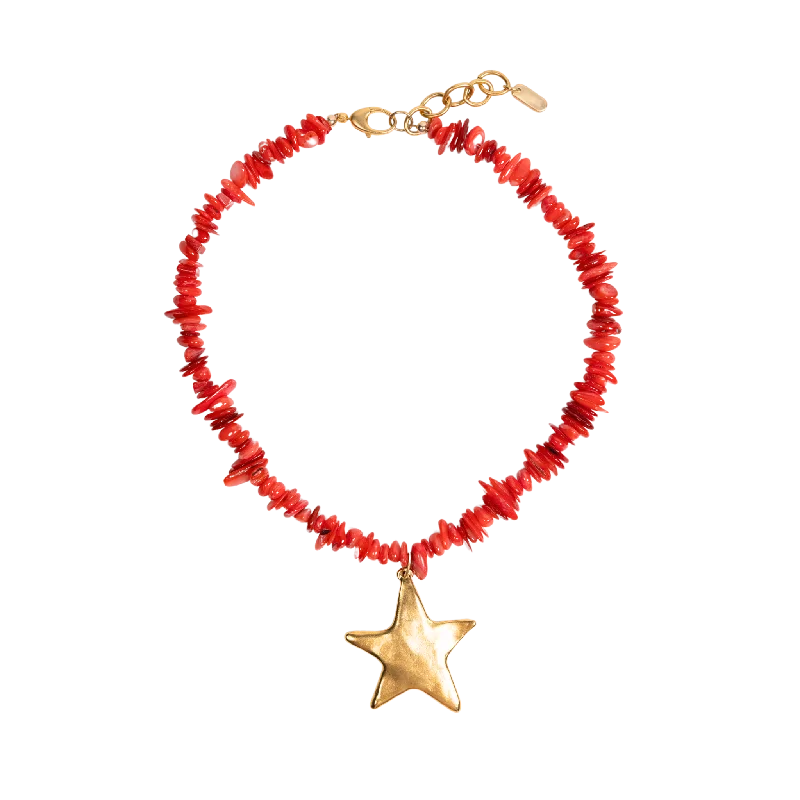 Heart Necklaces-Red Beaded Star Necklace