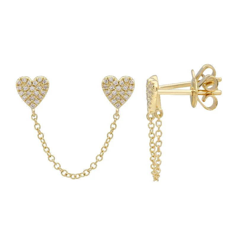 Sparkling Hoop Earrings-Double Heart Pave Chain Earring (Single)