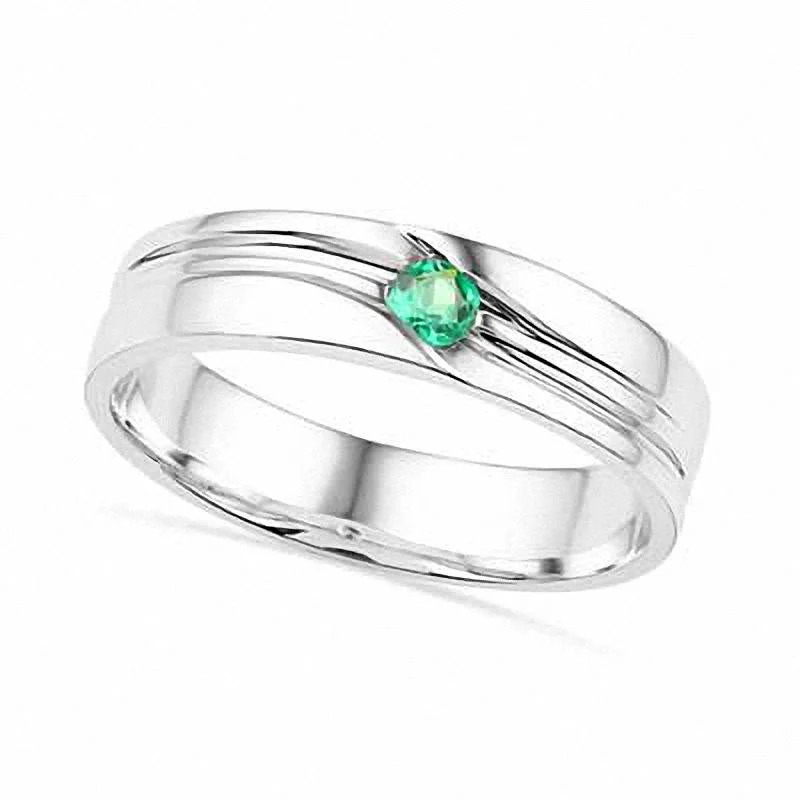 Vintage Wedding Rings with Emeralds-Men's Lab-Created Emerald Ring in Sterling Silver