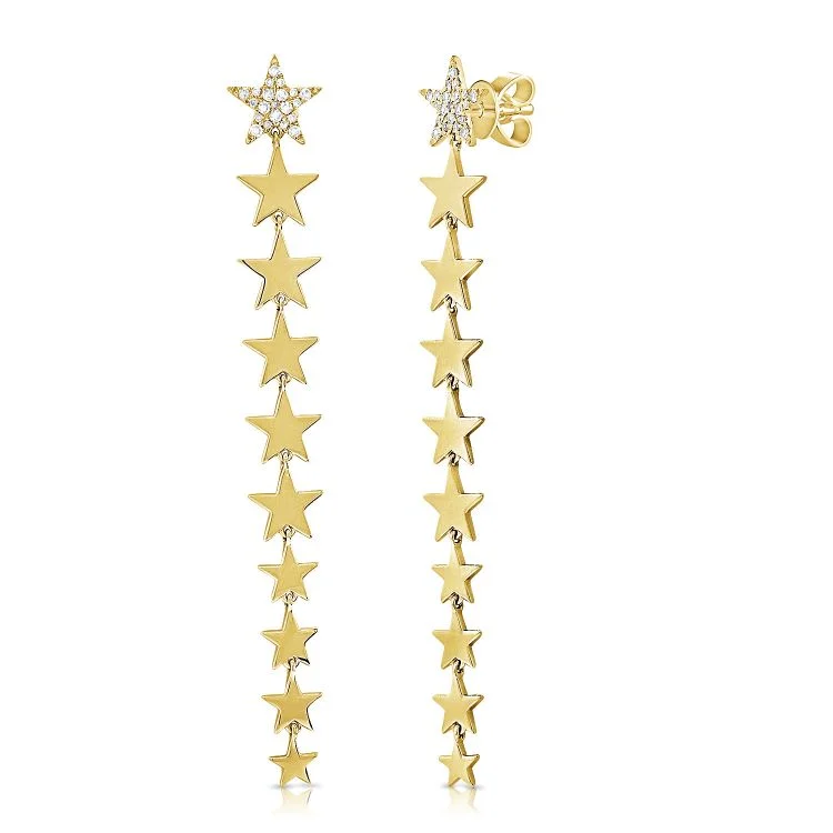 Chic Silver Stud Earrings-Statement Solid Dangling Star Earrings