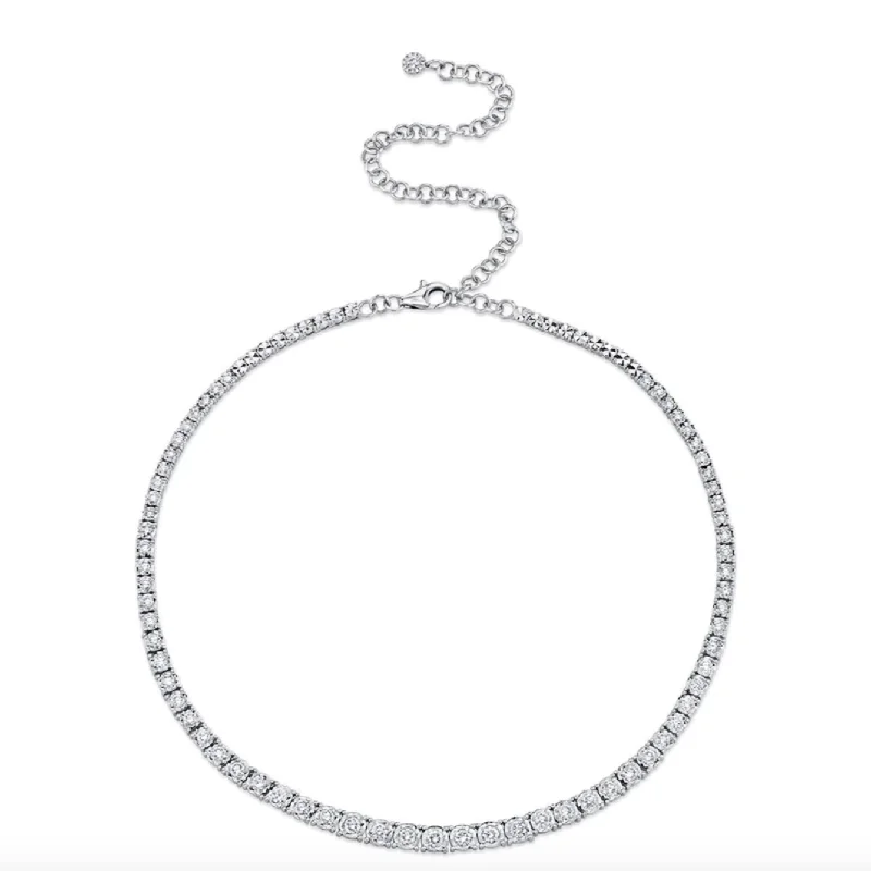 Ruby Necklaces-Shy Creation White Gold Diamond Illusion Tennis Choker Necklace, 4.39ctw