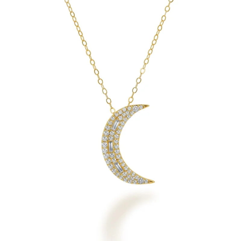 Women's Necklaces-Rachel Reid Baguette Diamond Crescent Moon Necklace