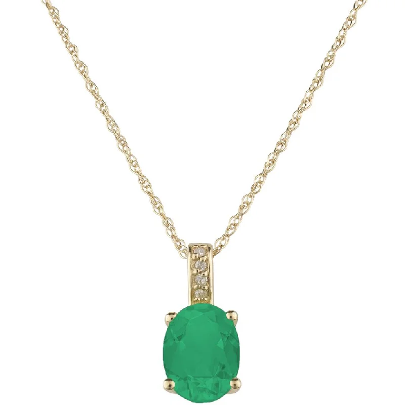 Adjustable Pendant Chain Necklaces-May Birthstone Pendant: 14K Yellow Gold Diamond And Oval Emerald Drop Pendant Necklace