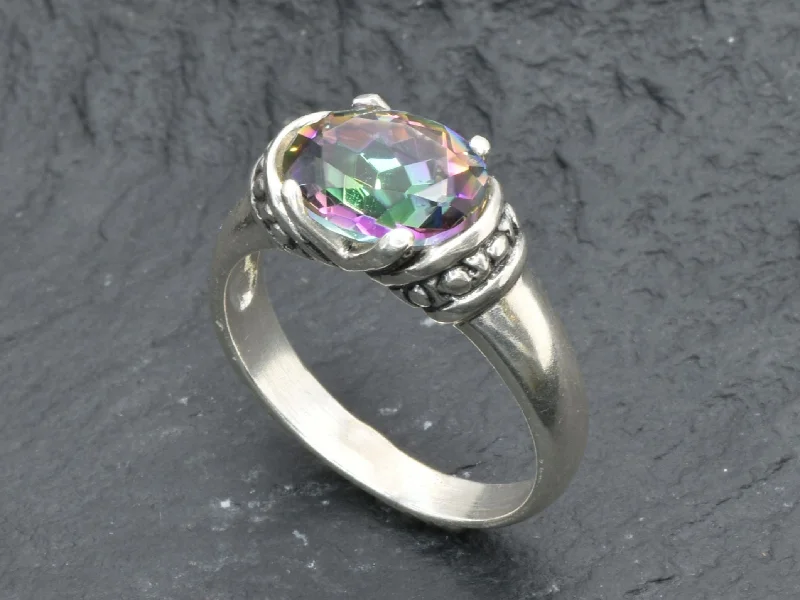 Customizable Engagement Rings for Couples-Mystic Topaz Ring - Purple Boho Band, Silver Tribal Ring