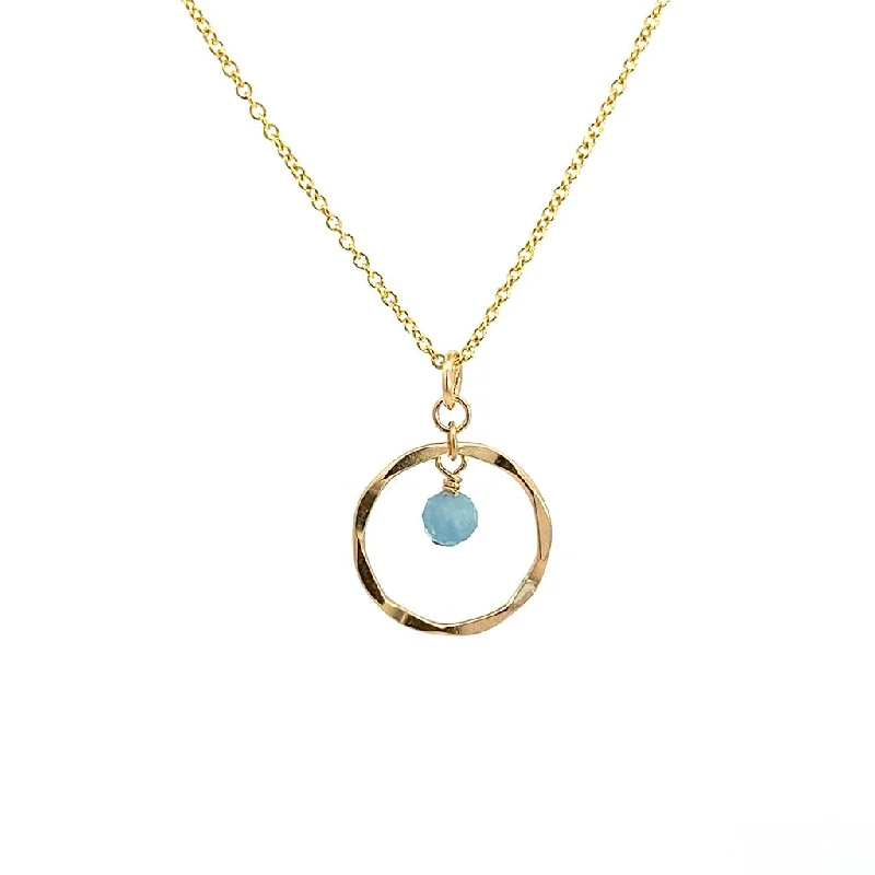 Designer Gold Necklaces-March Birthstone Necklace: Yellow Gold Filled Necklace With Aquamarine Bead