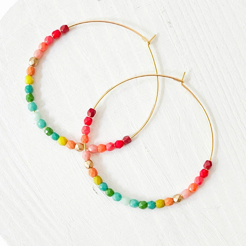 Colorful Drop Earrings for Women-Lyric Large Beaded Hoop Earrings