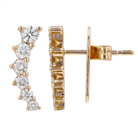 Luxury Drop Gemstone Earrings-3-Prong Diamond Ear Crawler Earring