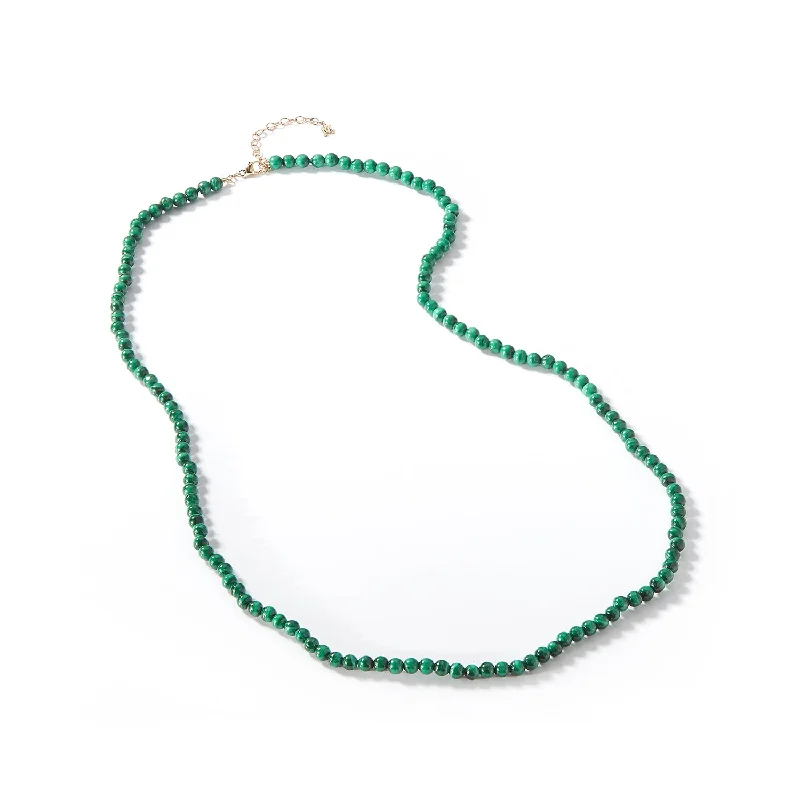 Amulet Necklaces-14kt Malachite Beaded Necklace 22"