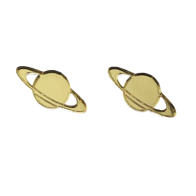 Simple Gold Earrings-Last Chance! Saturn Earrings in Mirror Gold