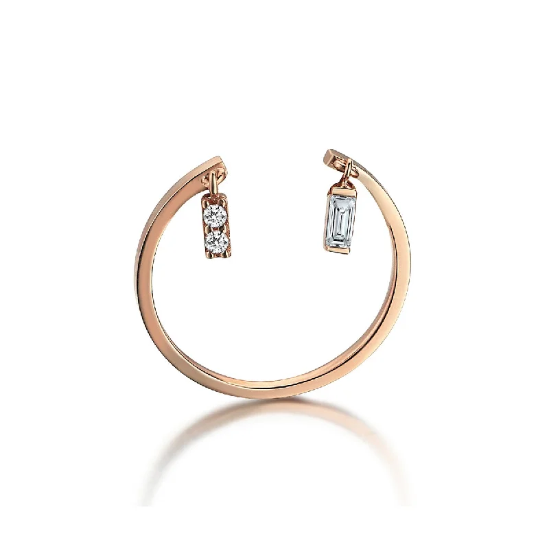 Unique Rose Gold Rings-Baguette With Swing Ring