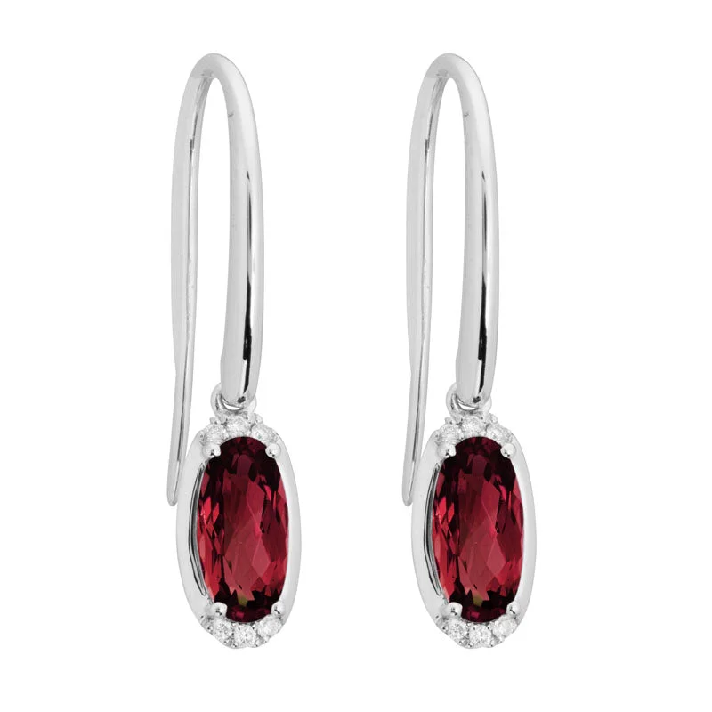 Sparkling Crystal Earrings-Garnet & Diamond Oval Earrings