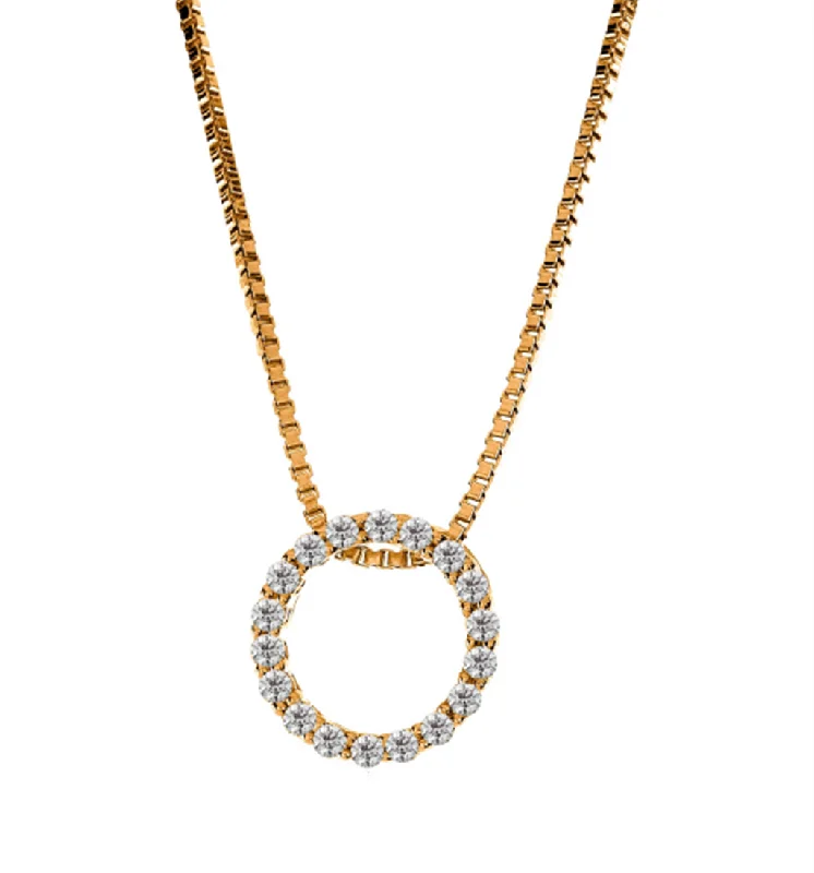 Mother’s Day Necklaces-14K Yellow Gold Natural Diamonds Circle Pendant Necklace