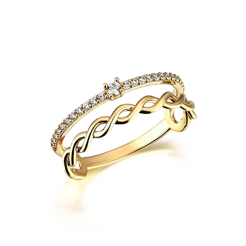 Classic Wedding Rings with Engraving-Diamond Twist Ring