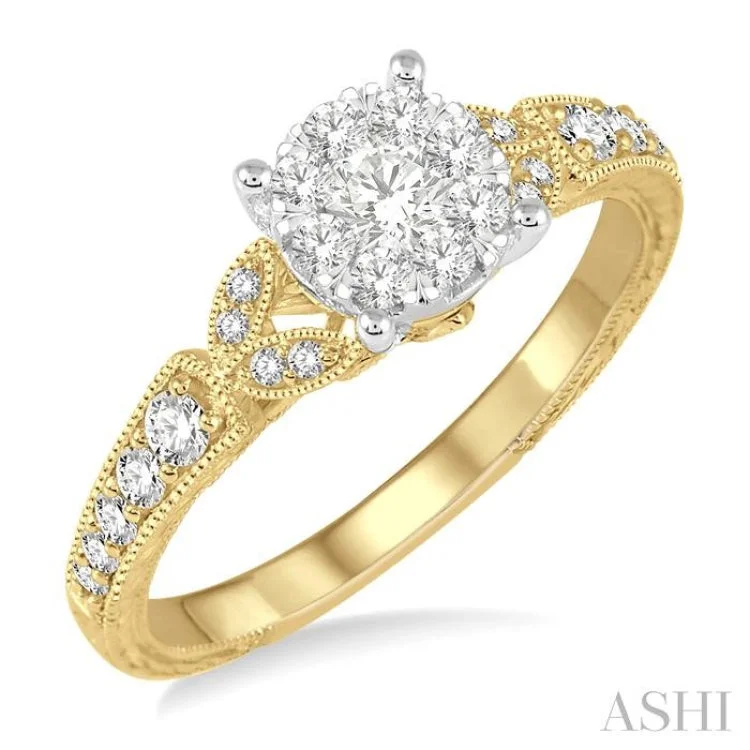 Customizable Engagement Rings-1/2 ctw Round Cut Diamond Lovebright Engagement Ring in 14K Yellow & White Gold