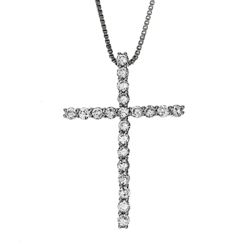 Long Necklaces-14K White Gold Diamond Cross Pendant Necklace