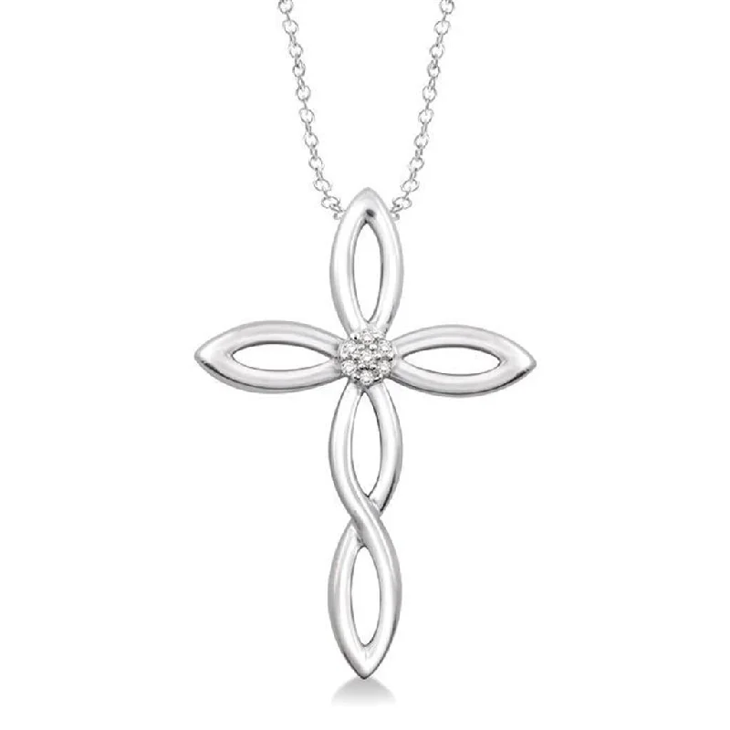 Multi-Layer Necklaces-Sterling Silver Natural Diamonds Cross Pendant Necklace