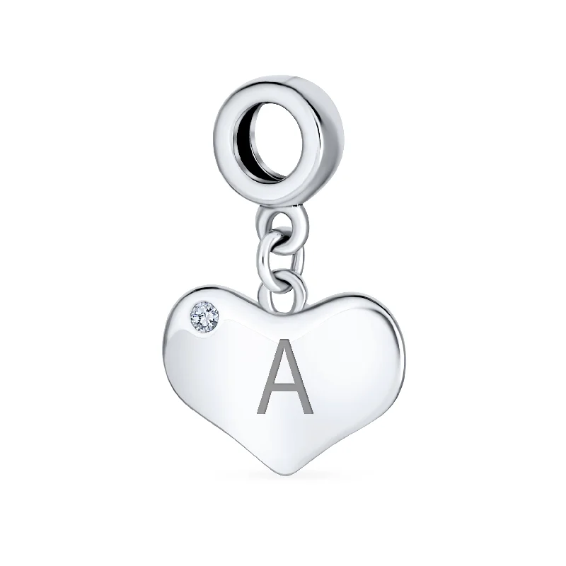 Sparkly Bracelets for Evening Wear-Initial Alphabet Bead Charm Heart Crystal Dangle for Sterling Silver Bracelet