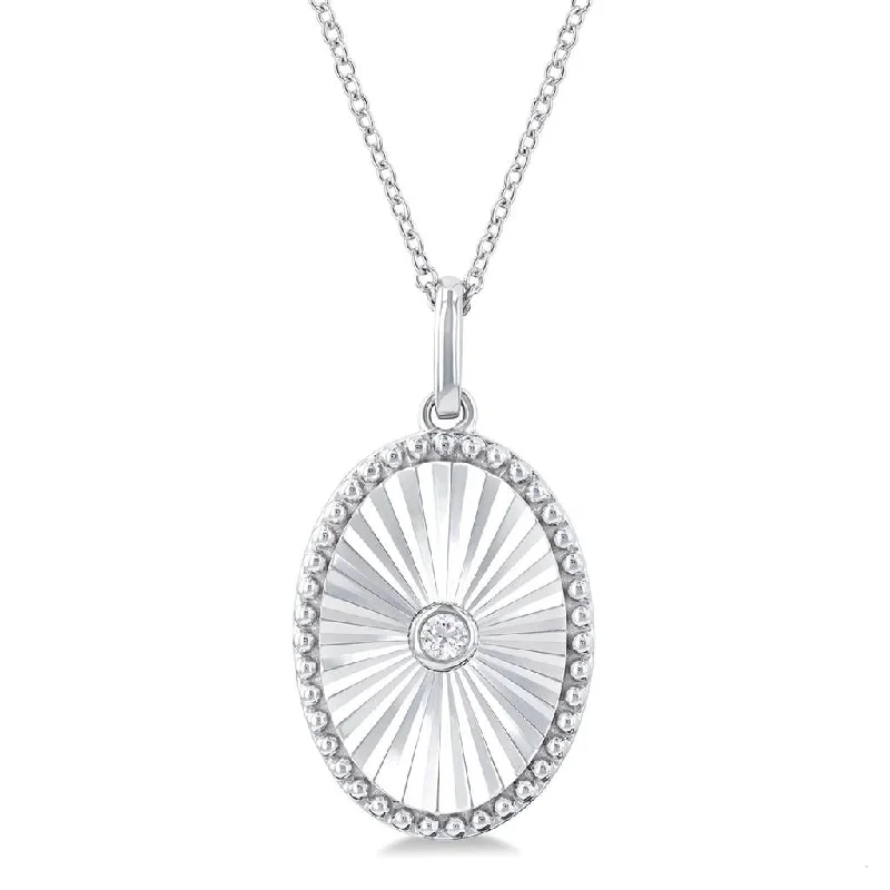 Monogram Necklaces-Sterling Silver Oval Medallion Diamond Pendant Necklace