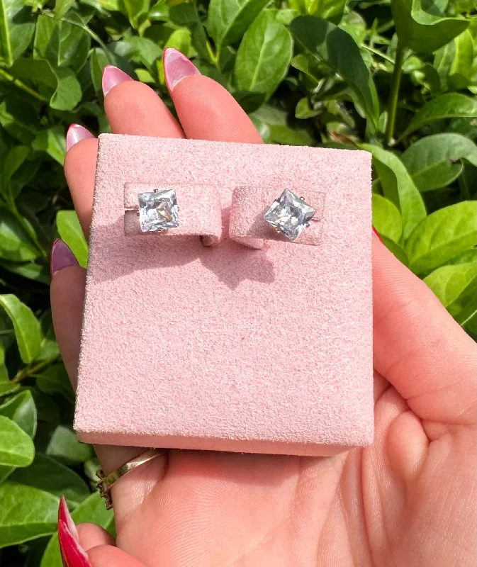 Trendy Crystal Earrings-Glamorous Square 316L Stainless Steel  Earring Studs