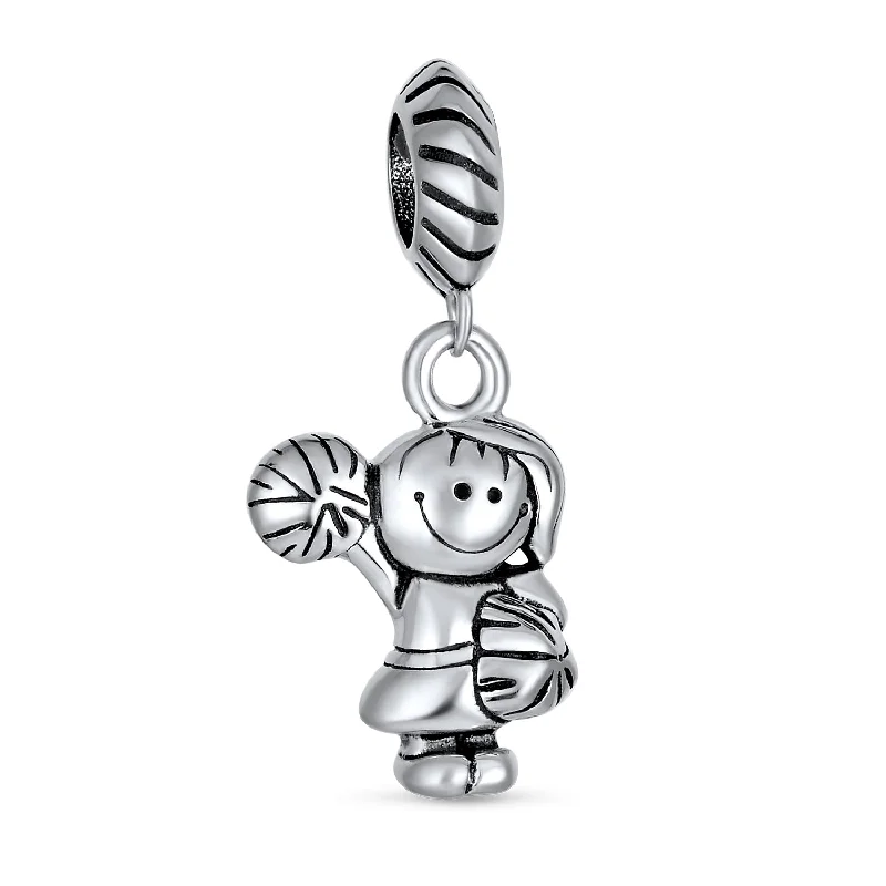 Handmade Gemstone Bracelets-Cheerleader Soccer Player Dangle Charm Bead Sterling Silver for European Bracelet