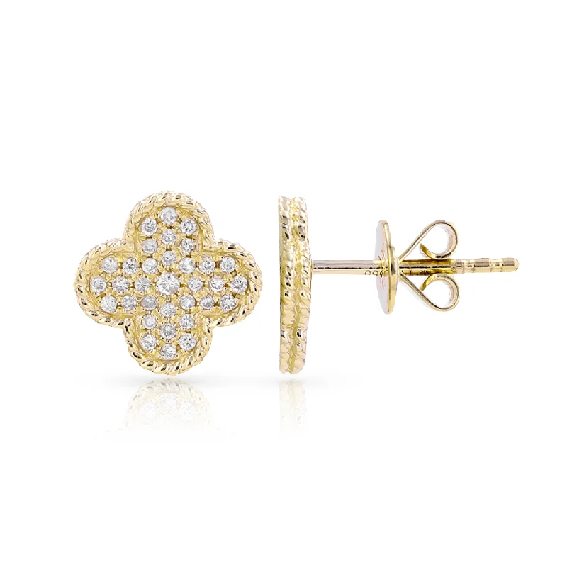 Large Crystal Drop Earrings-Diamond Pave Clover Studs