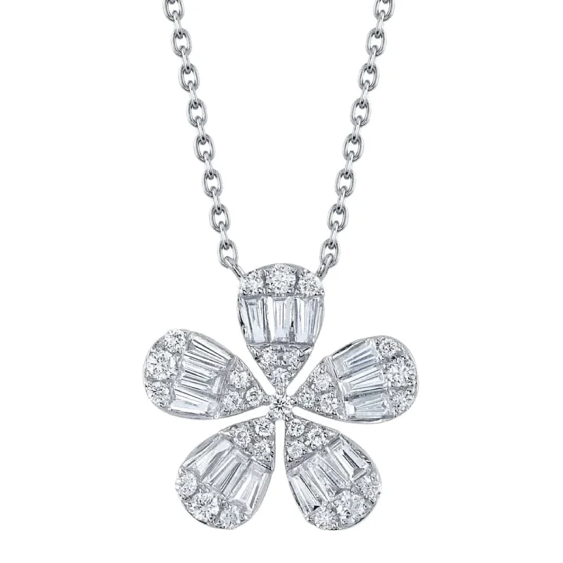 Luxury Diamond Necklaces-Shy Creation Diamond Baguette Flower Necklace