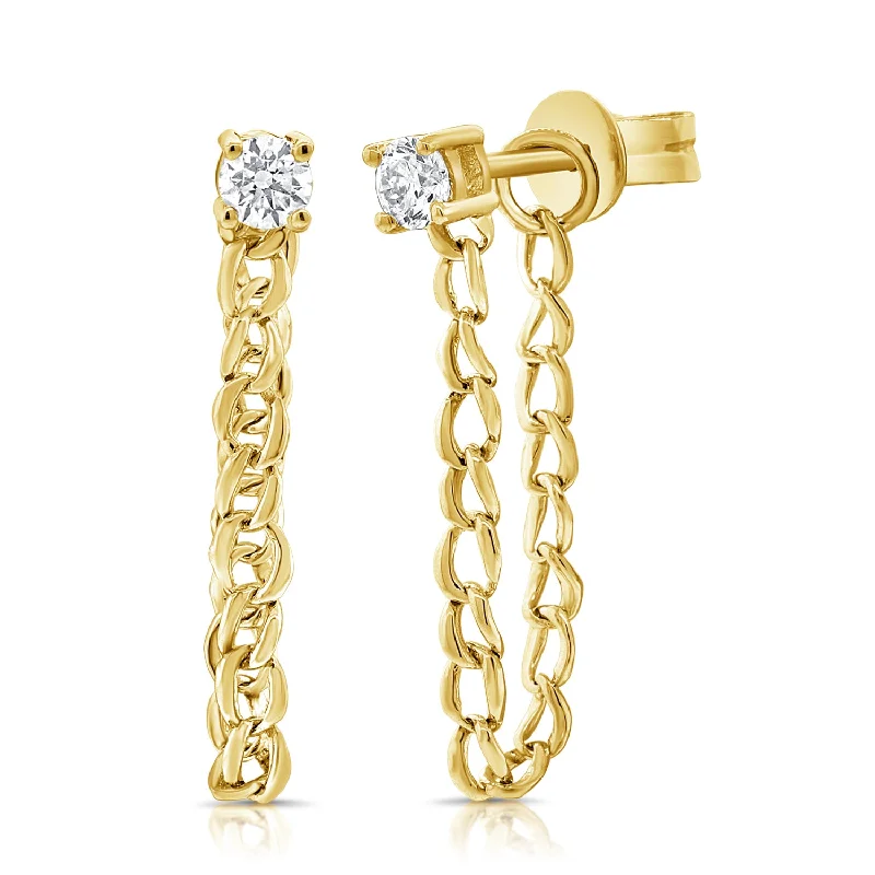 Luxury Gemstone Hoop Earrings-Diamond Stud Cuban Chain Earring