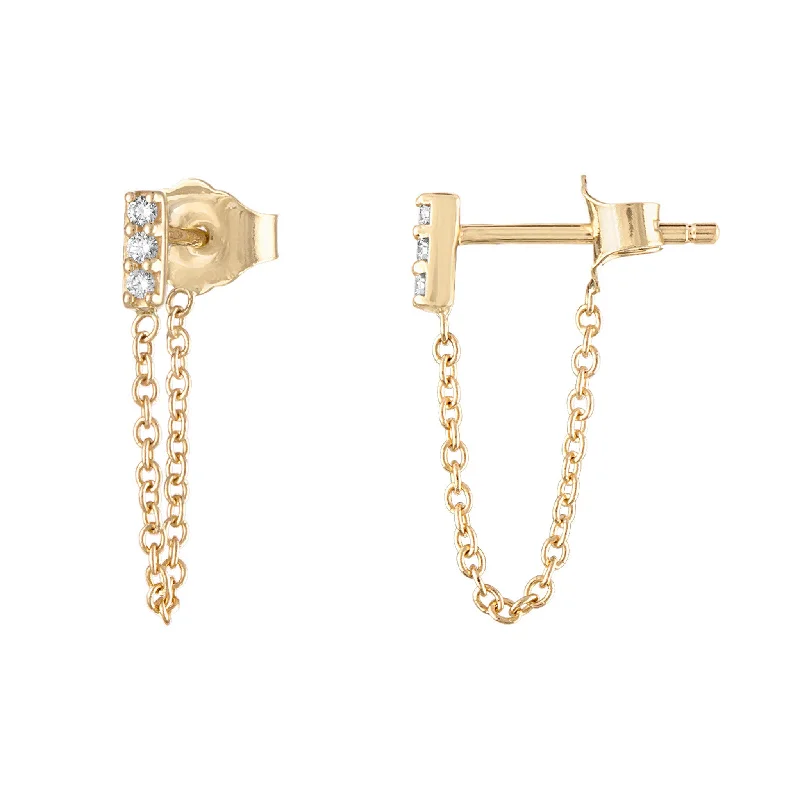 Geometric Crystal Earrings for Women-The Dylan Mini Diamond Bar Chain Earrings