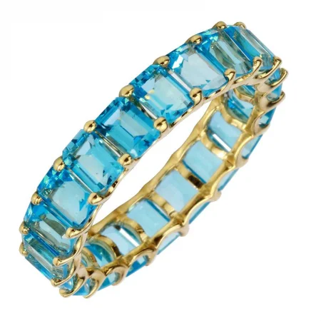 Modern Hoop Earrings for Women-14k Gold Blue Topaz Full Eternity Ring