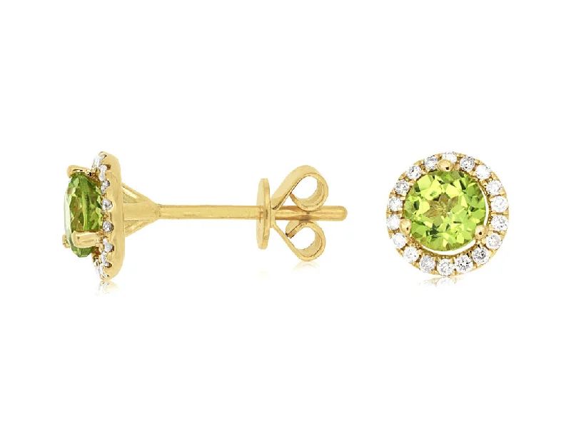 Silver Stud Earrings for Women-14k yellow gold peridot and diamond bezel post earrings