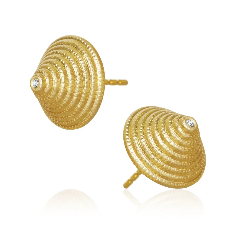 Unique Drop Stud Earrings-Thera large twist 18K Gold Earrings w. Diamonds