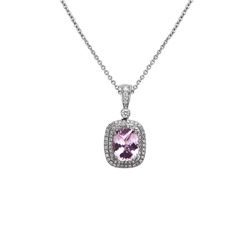 Shiny Necklaces-Pastel Diamond Double Halo Cushion Reversible Necklace