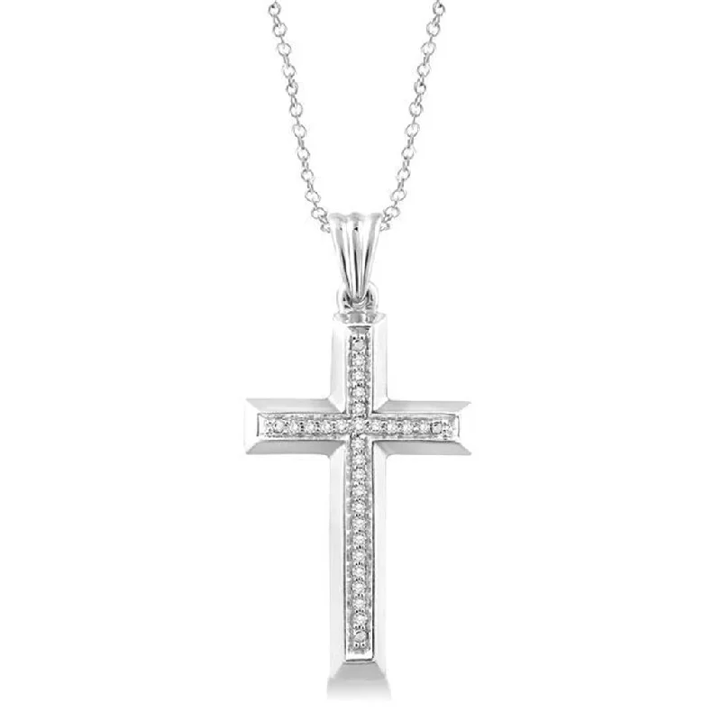 Birthstone Pendant Necklaces-Sterling Silver Natural Diamonds Cross Pendant Necklace