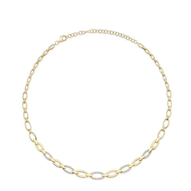 Men's Necklaces-Shy Creation Alternating Diamond Oval Link Necklace