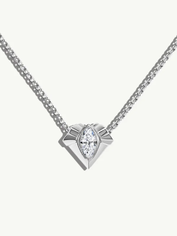 Classy Necklaces-Alexandria Pendant Necklace With 0.50CT Marquise-Cut Diamond In 18K White Gold, 13mm