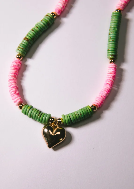 Boho Chic Necklaces-Watermelon Heishi Necklace