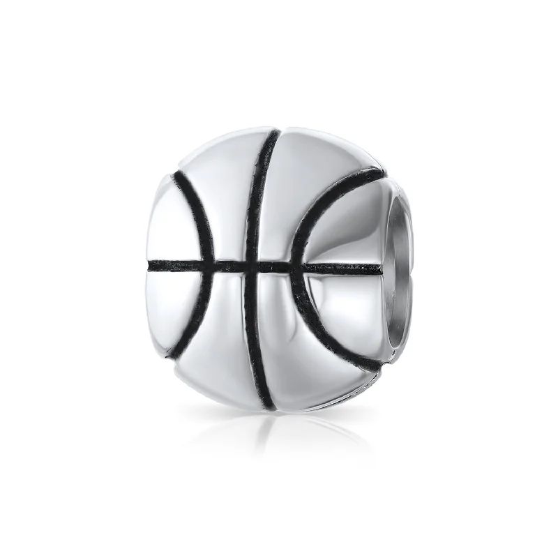 Layered Bracelets for Casual Wear-All American Sports Basketball Charm Bead Sterling Silver for European Bracelet