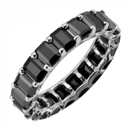 Classic Designer Earrings for Women-14k Black Spinel Petite Emerald Cut Full Eternity Ring