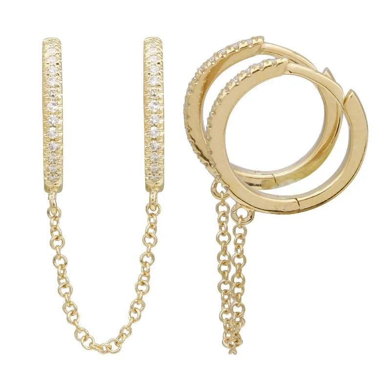 Sparkling Designer Earrings-Double Huggie Diamond Chain Earrings