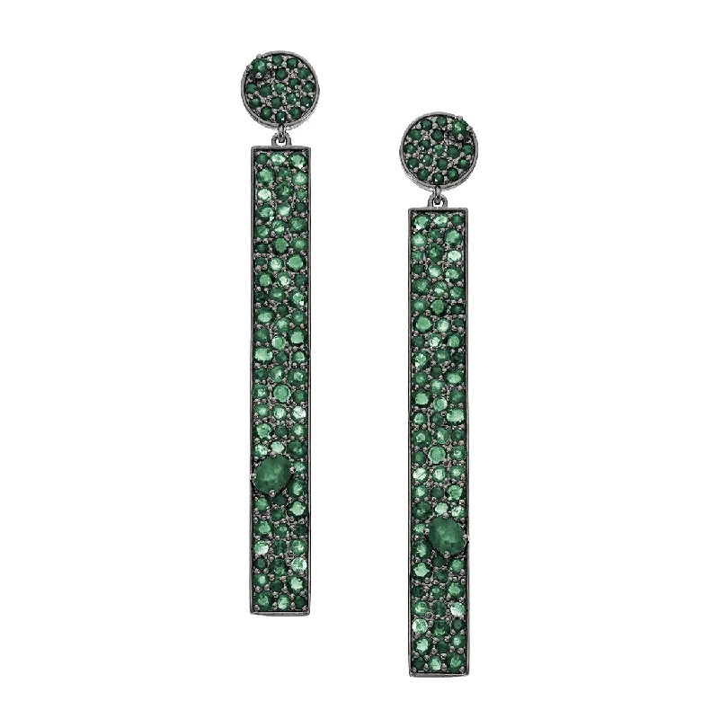 Trendy Drop Stud Earrings-Stardust Earrings Silver Emerald