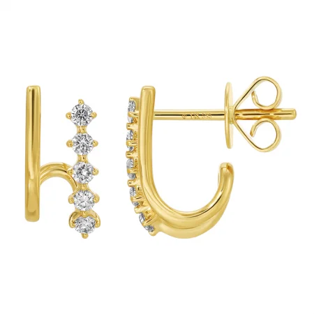 Unique Hoop Drop Earrings-Duo Diamond and Gold Line Lobe Earrings