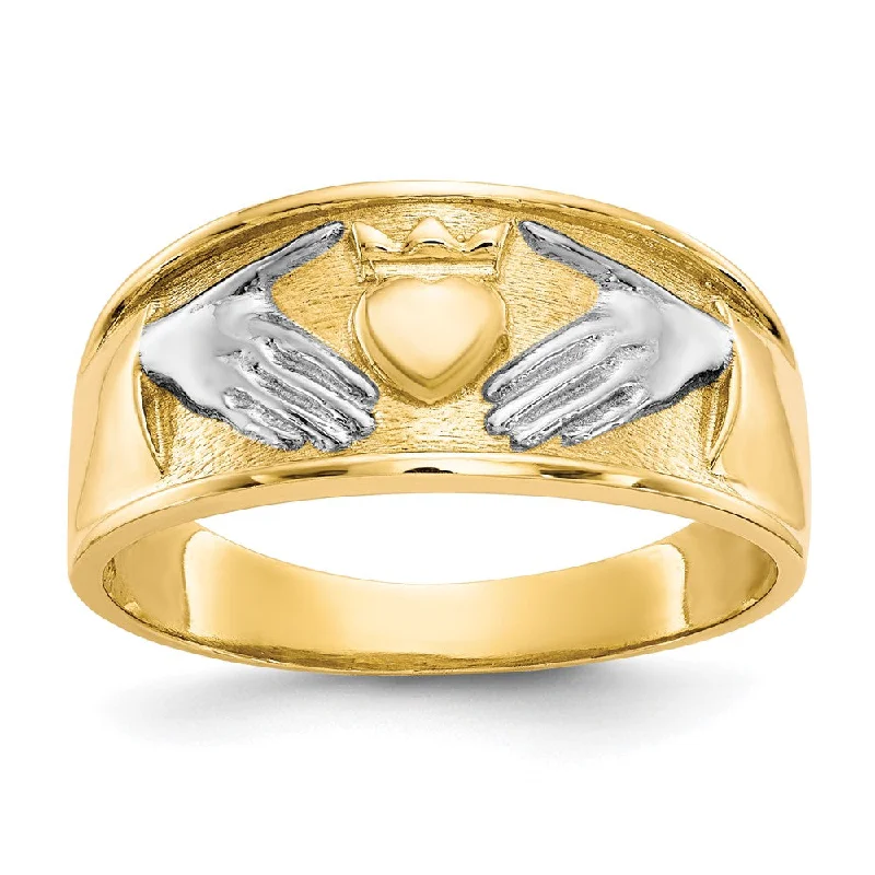 Custom Wedding Ring Bands for Women-10K Yellow Gold & Rhodium Men's Claddagh Ring