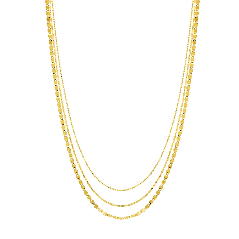 Trendy Fashion Necklaces-14K Yellow Gold Valentino Bead Triple Strand Layered Necklace