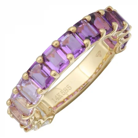 Dazzling Drop Earrings-14k Gold Gemstone Purple Ombre Eternity Ring 3/4 Petite Emerald Cut