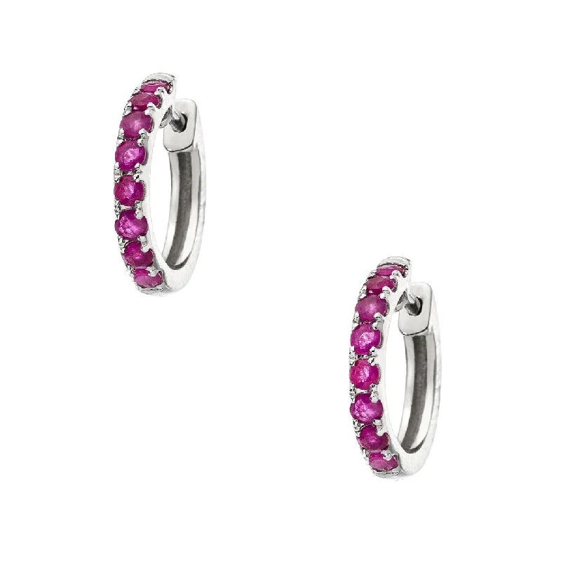 Classic Drop Hoop Earrings-Lillian White Gold Ruby 2mm