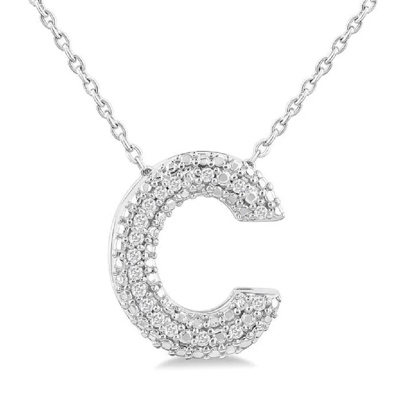 Bar Necklaces-Sterling Silver Natural Diamonds Initial C Pendant Necklace